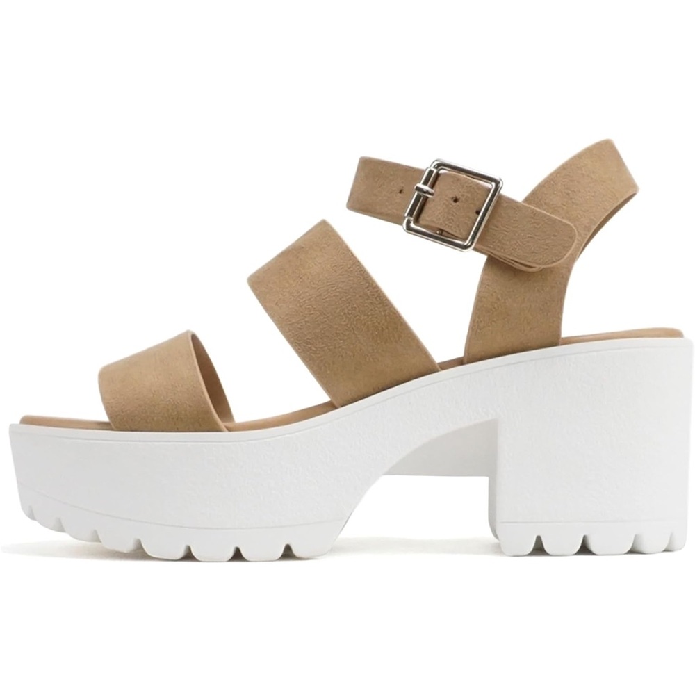 Natural Tan Soda Lug Sole Double Strap Sandal Size 6 Like New